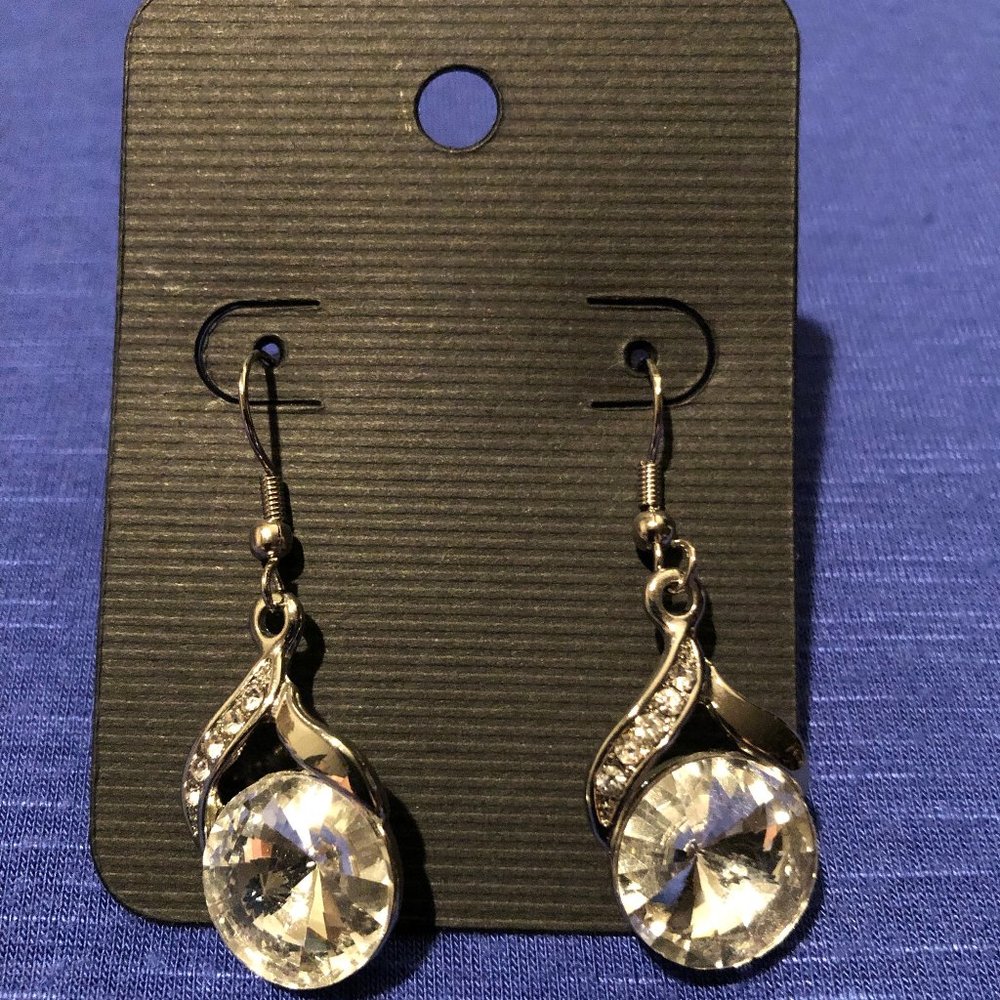Silver and Clear Rhinestone Dangle Earrings